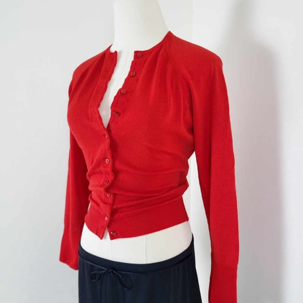 60’s Merino Wool Knit Cardigan Fitted Vintage 3/4 sleeve button down up - Picture 9 of 13